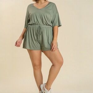 Umgee Women 2XL Dusty Sage Green Loungewear Comfy Romper Boho Minimalist